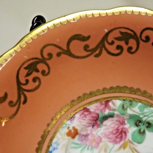 Aynsley Fine Bone China England Blush Floral Footed Tea Cup and Saucer - Picture 10 of 15